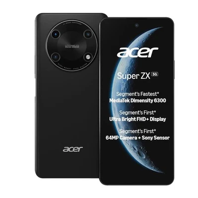 Acer Super ZX 5G (Carbon Black, 6GB RAM, 128GB) Dimensity 6300 5G Global Version - Immagine 1 di 4