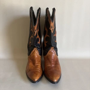 Vintage Women's Dingo black and tan Western cowboy boots Size 7 - Picture 1 of 8