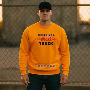 Mack Built Like A Mack Truck Fleece Crewneck Sweatshirt Yellow Orange Mens Sze L - Picture 1 of 7