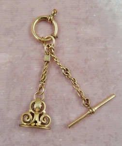 Antique Yellow Gold Filled T Bar Chain Pocket Watch Fob w/Extender &Wax Seal - Picture 1 of 6