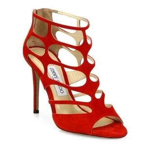 Jimmy Choo Suede Ren Open Toe Strappy Cutout Sandal Size 37 Back Zip NIB $750 - Picture 1 of 12