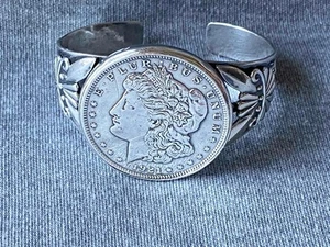 1921 Morgan Silver Dollar Navajo Sterling Silver Cuff Bracelet Fred Harvey Era - Picture 1 of 1