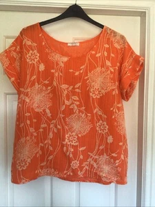 Glossy Italian Ladies Cotton Top Freesize Floral Patterned On Orange Background - Picture 1 of 4