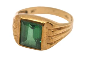 10K Yellow Gold Men’s Ring w/ Green Emerald Cut Stone – Size 9.5 – 3.74g - Picture 1 of 13