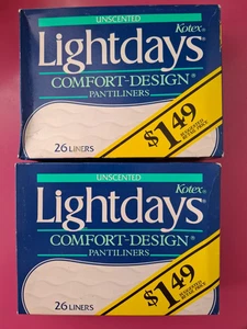 2 Vintage Kotex Lightdays Old Stock 1983 Comfort Pantiliners Unscented 52ct Prop - Bild 1 von 3