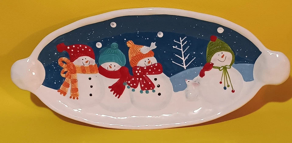 St. Nicholas Square Snow Days Snowmen Platter Excellent Used Condition 16-1/4”L - Image 1 of 3