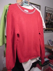 NWT Nanette Lepore Sweater RED Faux Pearl Collar Womens XL Embellished - Picture 1 of 2