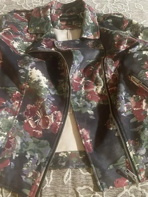 Colleen Lopez Floral Moto Jacket Rose Print Asymmetrical Zip Women's Size XL - Image 1 of 4
