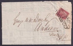 1876 1d Red SG 43 Pl 174 PB Dundee to Andover USA Printed Prices Current Report - Picture 1 of 2