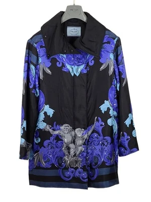 Abrigo impermeable chaqueta PRADA F/W 2018 estampado de mono sarga de seda IT40/US6 NUEVO CON ETIQUETAS Foto 1 de 4