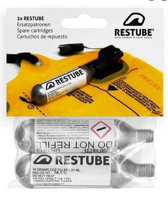 RESTUBE Original CO2 Ersatz-Patronen 16g für aufblasbares Sicherheitssystem 2St.