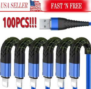 Braided Fast Charger Cable Heavy Duty USB lot Cord For iPhone 14 13 12 11 X XR 8 - Picture 1 of 11