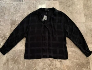 Top de jacquard a cuadros The Limited Fashion para mujer talla pequeña camisa negra carrera - Imagen 1 de 7