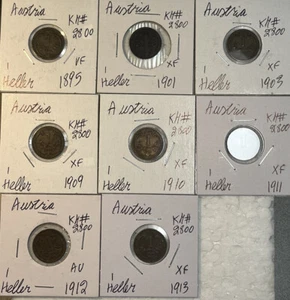 Austria 1895 - 1913 Bronze One 1 Heller 8 Coin Lot VF - AU Condition KM#2800 - Picture 1 of 18