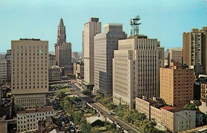 Postcard Maryland MD Downtown Skyline St. Paul Street Baltimore Birds Eye View - Picture 1 of 2