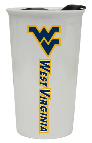 WEST VIRGINIA MOUNTAINEERS 12OZ CERAMIC TUMBLER-WEST VIRGINIA TRAVEL MUG w/ LID Cover