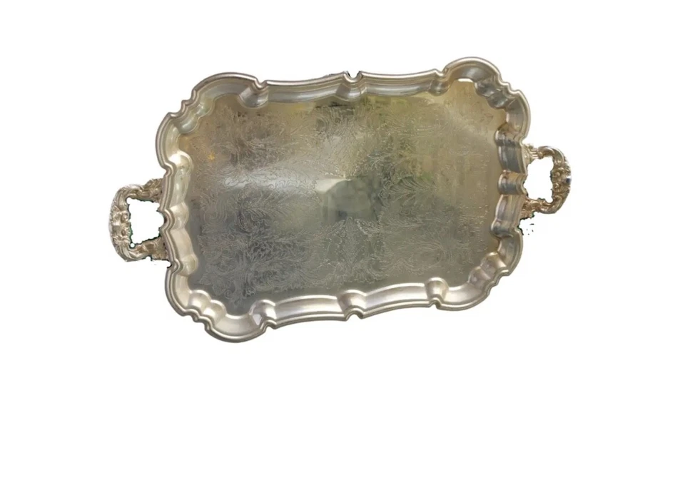 Gold Plated Serving Tray Bar Tray Footed Rectangle Handles  Party Royal British - Image 1 of 1