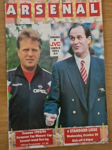 Arsenal v Standard Liege (Belgium) Cup Winners Cup 2nd Rd 20th Oct 1993 Programm - Picture 1 of 2