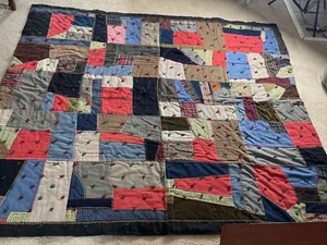 VTG Handmade Patchwork Quilt Afghan Blanket 74x78" Geometric Square Heavy Warm - Picture 1 of 13