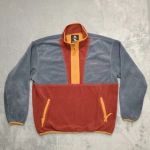 VTG Columbia Sweater Mens L Gray Brown Colorblock 1/4 Zip Fleece Pullover Retro - Picture 1 of 13