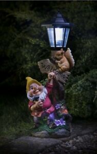 45cm Solar Powered Bright White LED Garden Gnome With Light Up Lamp Post/Auto On