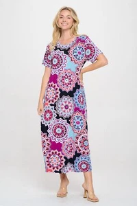 JOSTAR Slinky LONG DRESS Poly Spandex Knit PINK BLUE BLACK PURPLE S M L XL - Picture 1 of 10