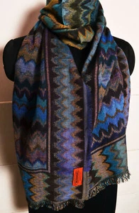 MISSONI mehrfarbiger langer Kaschmirschal mit Zick-Zack und orangefarbenem Etikett ~ einzigartige Schönheit - Bild 1 von 3