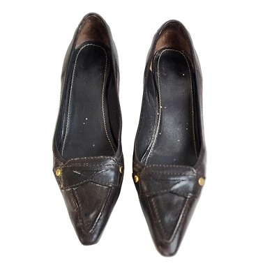 Zapatos de conducir vintage de cuero marrón con tacón de gatito para mujer talla 38 Foto 1 de 4