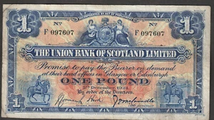 GB./Scotland 1931 Union Bank of Scotland Limited One pound note. good fine - Picture 1 of 2