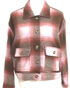 SONOMA WOMENS PLAID CROPPED FLANNEL JACKET TWO POCKETS AUTUMN SHIRT SHACKET~2X - Picture 1 of 5