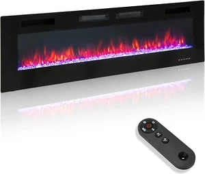 72'' Electric Fireplace Ultra Thin Recessed Wall Mounted Fireplace Heater - Picture 1 of 15
