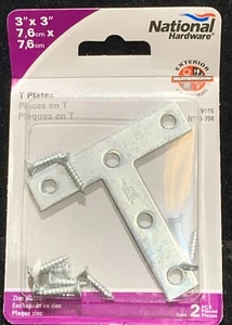 National Hardware N113-704 V116 Zinc Plated T-Plate, 3" X 3" 2pcs - Picture 1 of 2