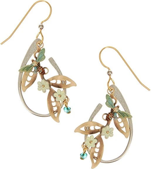 Nuevos Pendientes Colgantes Plata Bosque Joyería Abejas Flores en Lágrimas Abiertas Foto 1 de 1