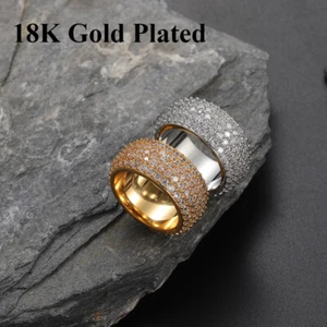 Pinky Ring Gift 5A+ ICED Out Zirconia Bling Ring For Men Hip Hop 18K Gold Plated - Picture 1 of 10