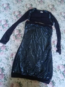 Vestito Paillettes Blu Fruscio taglia S/M nuovo con coprispalle - Foto 1 di 9