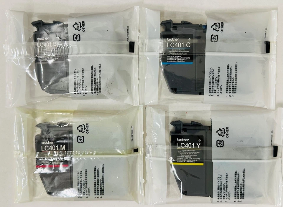 Nuevo Genuino Brother LC401 Color Negro 4PK Cartuchos de Tinta de Arranque Bolsa Foto 1 de 1