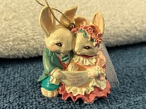 Decorazione natalizia conigli matrimonio 1° Natale 1997 auguri americani - Foto 1 di 6