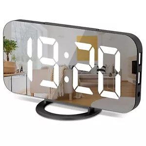 Hot Digital Alarm Clock LED Mirror Display Dual USB Charger Port Clocks - Picture 1 of 25