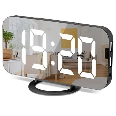 Hot Digital Alarm Clock LED Mirror Display Dual USB Charger Port Clocks - Image 1 of 4