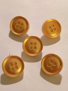 5 Vintage plastic buttons lot yellow self shank "fake sew through" look - Picture 1 of 8