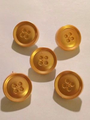 5 Vintage plastic buttons lot yellow self shank "fake sew through" look - Image 1 of 4