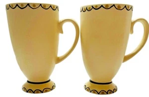 California Pantry Pedestal Golden Cream Color Coffee Mug Set Of 2 - Picture 1 of 12