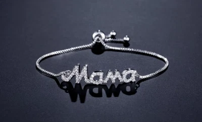 Pulsera “Mamá” Plata con Cadena Ajustable Piedras Circonita - Regalo Mamá Perfecto Foto 1 de 4