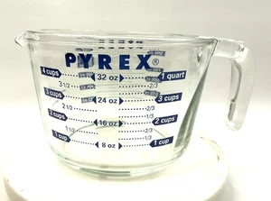 Pyrex 4 Cup Measuring Cup Pour Spout Blue Letters Blue Lettering 1 Quart - Picture 1 of 7