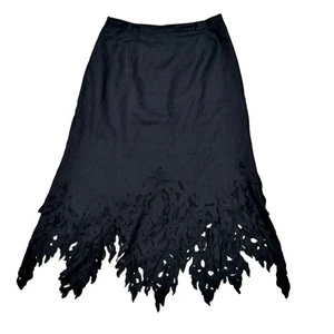 Vintage Black Linen Midi Skirt Size 14 Hanky Hem Whimsigoth Fairycore 90s Y2K - Picture 1 of 7