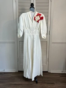 Vintage 1940's WWII Wedding Dress White 3/4 Sleeves Maxi Length 34" - Picture 1 of 10