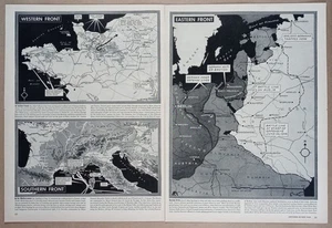 1944 Eastern Western Southern Front Germany Map WWII Vintage Poster Print Ad - Picture 1 of 3
