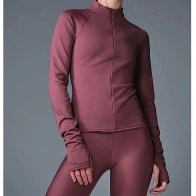 ALO Yoga Airlift Winter Warm 1/4 Zip Long Sleeve in Burgundy Truffle Small NWT - Image 1 of 4