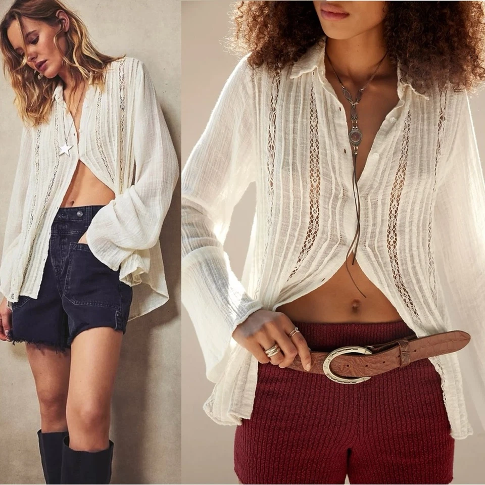 Camisa Free People FP One Mila en Óptico Blanco Etéreo Delicada Romántica Mediana  Foto 1 de 4