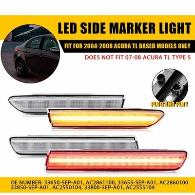 4x LED Front Rear Side Marker Lights Amber Red For 2004 2005-2008 Acura TL EAAE - Image 1 of 4